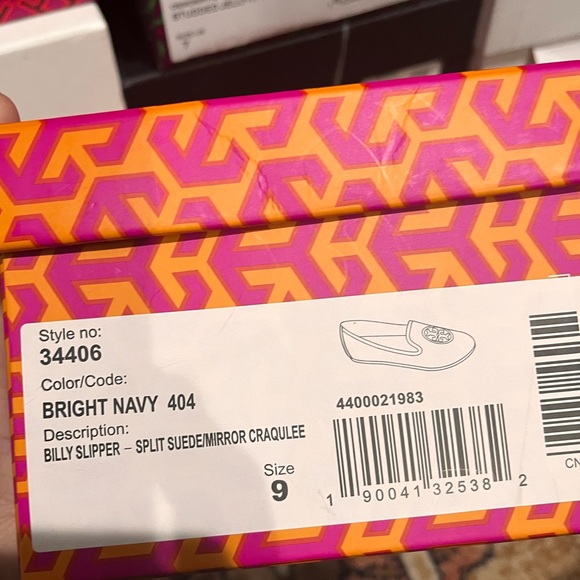 Tory Burch Billy Flannel Shearling Logo Slippers 9 - Picture 2 of 6